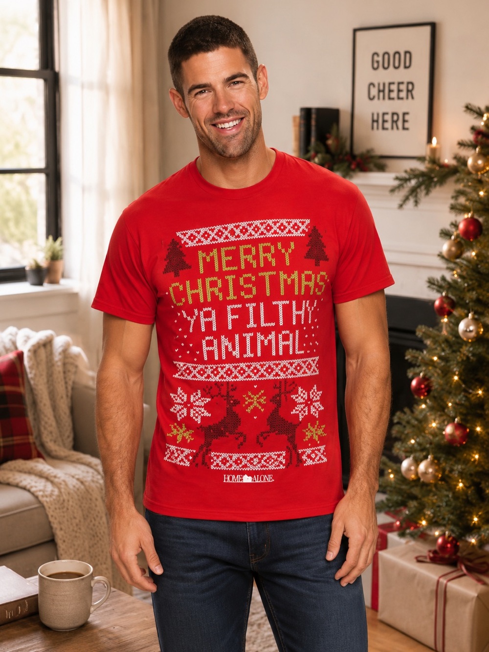 Home Alone Merry Christmas Filthy Animal Red Graphic Holiday Tee Shirt NWT S L